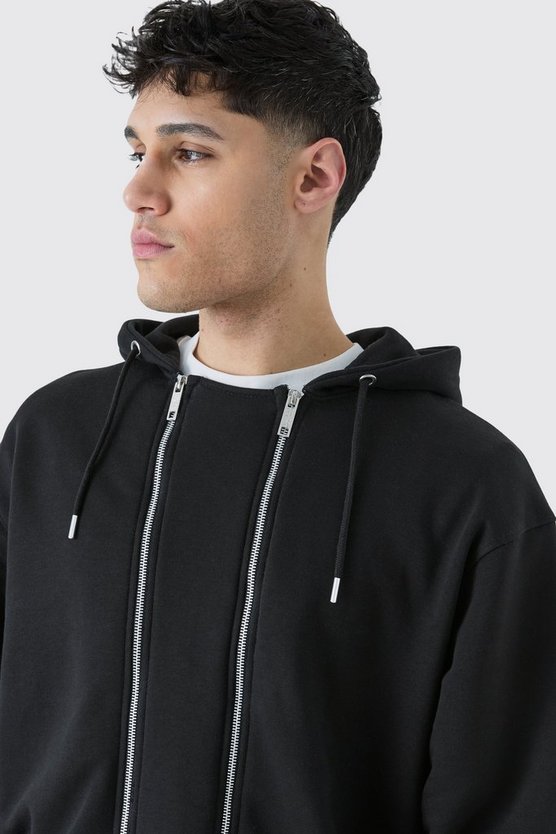 Kastiger Oversize Hoodie mit doppeltem Reißverschluss
