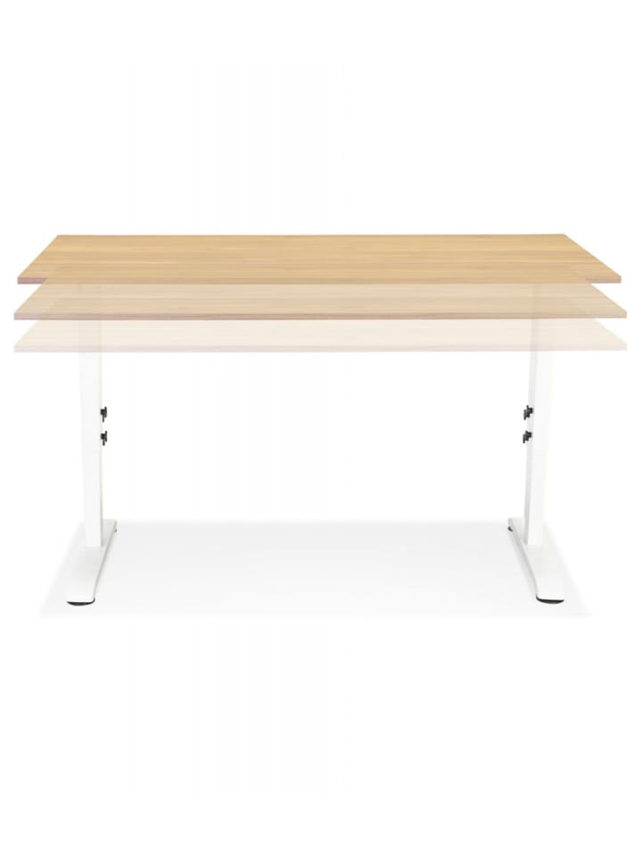 KADIMA DESIGN Höhenverstellbarer Schreibtisch aus Holz mit Metallgestell in Beige-Weiß günstig kaufen