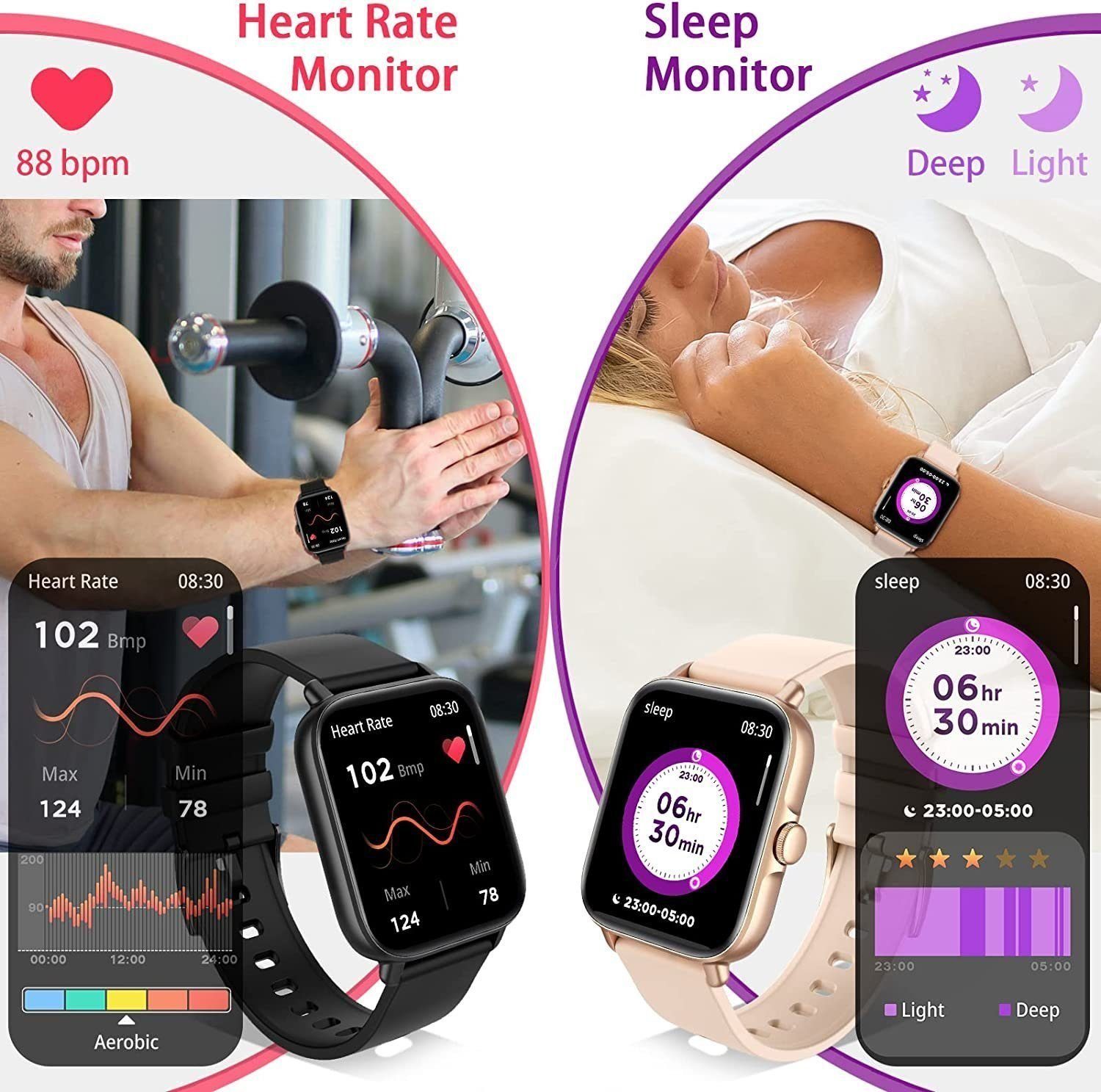 IBETTER Smartwatch, Fitness Tracker Uhr, Damen Herren Smartwatch (Fitnessuhr mit Telefonfunktion 1,69