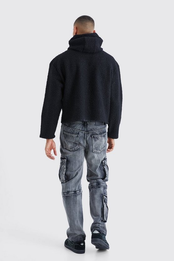 Kastiger Oversize Bouclee Borg-Hoodie mit 1/4 Reißverschluss