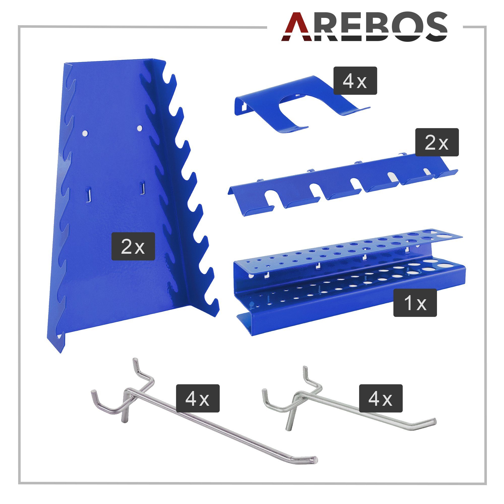 Arebos Lochwand Werkzeugwand dreiteilig, 17-teiliges Hakenset Rot/Blau, 3 Stk., mit 17 Haken, (Set)