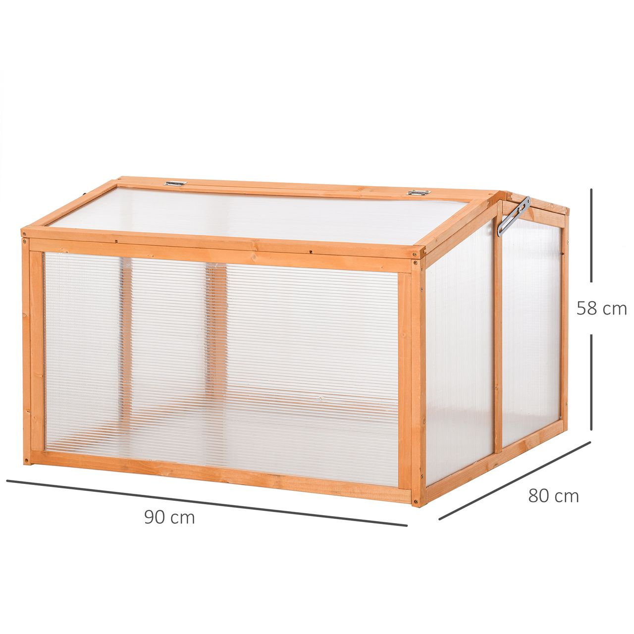 Outsunny Frühbeet Treibhaus Gewächshaus Frühbeetkasten Pflanzenbeet mit Abdeckung aus Holz und Polycarbonat wetterfest Orange 90 x 80 x 58 cm