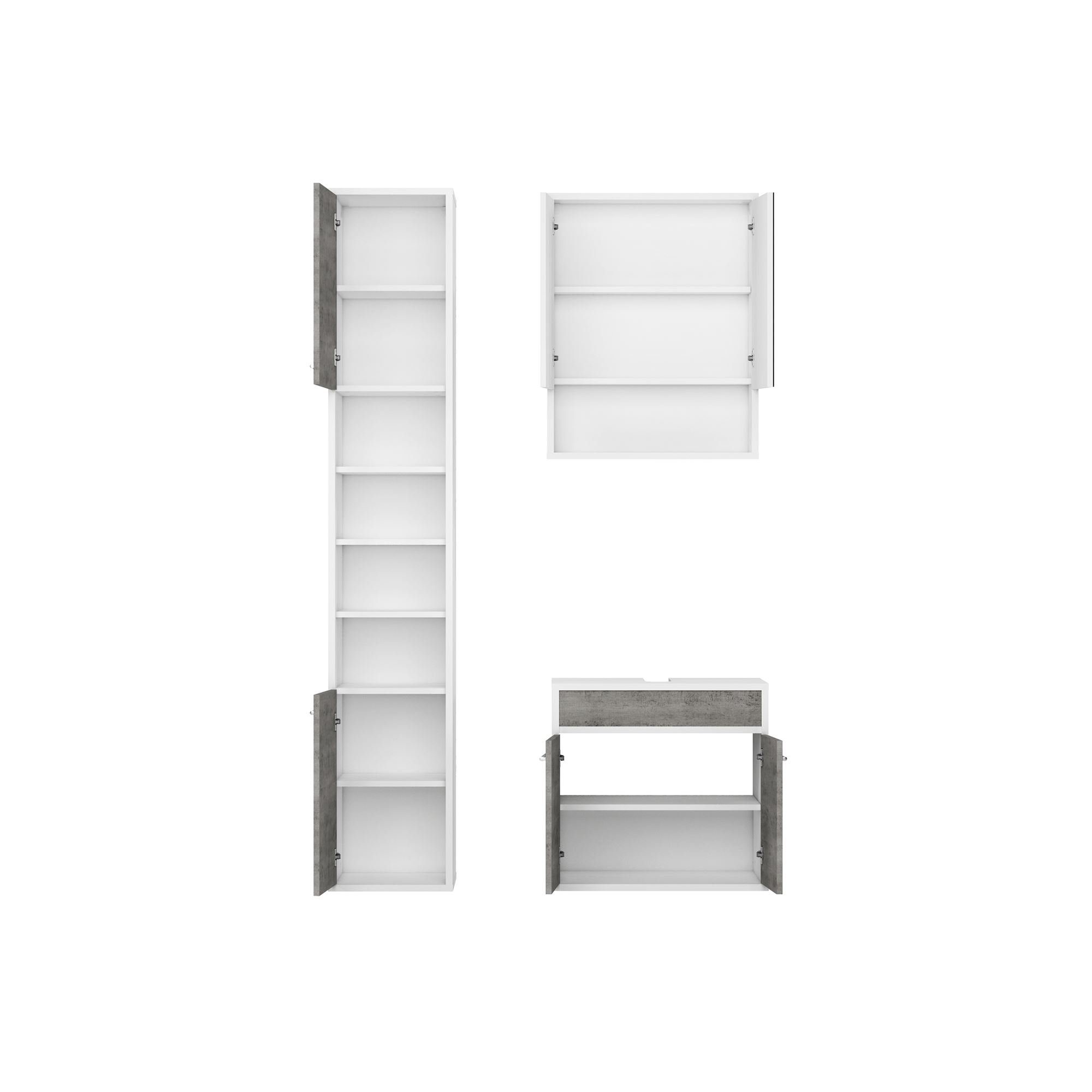Kaltschaummatratze Badezimmer Set Jaana 105x186x35 Badezimmer Komplett Weiß/Beton 10166, 58 aufm Kessel, 186 cm hoch, (Komplettset), Beschläge aus Metall