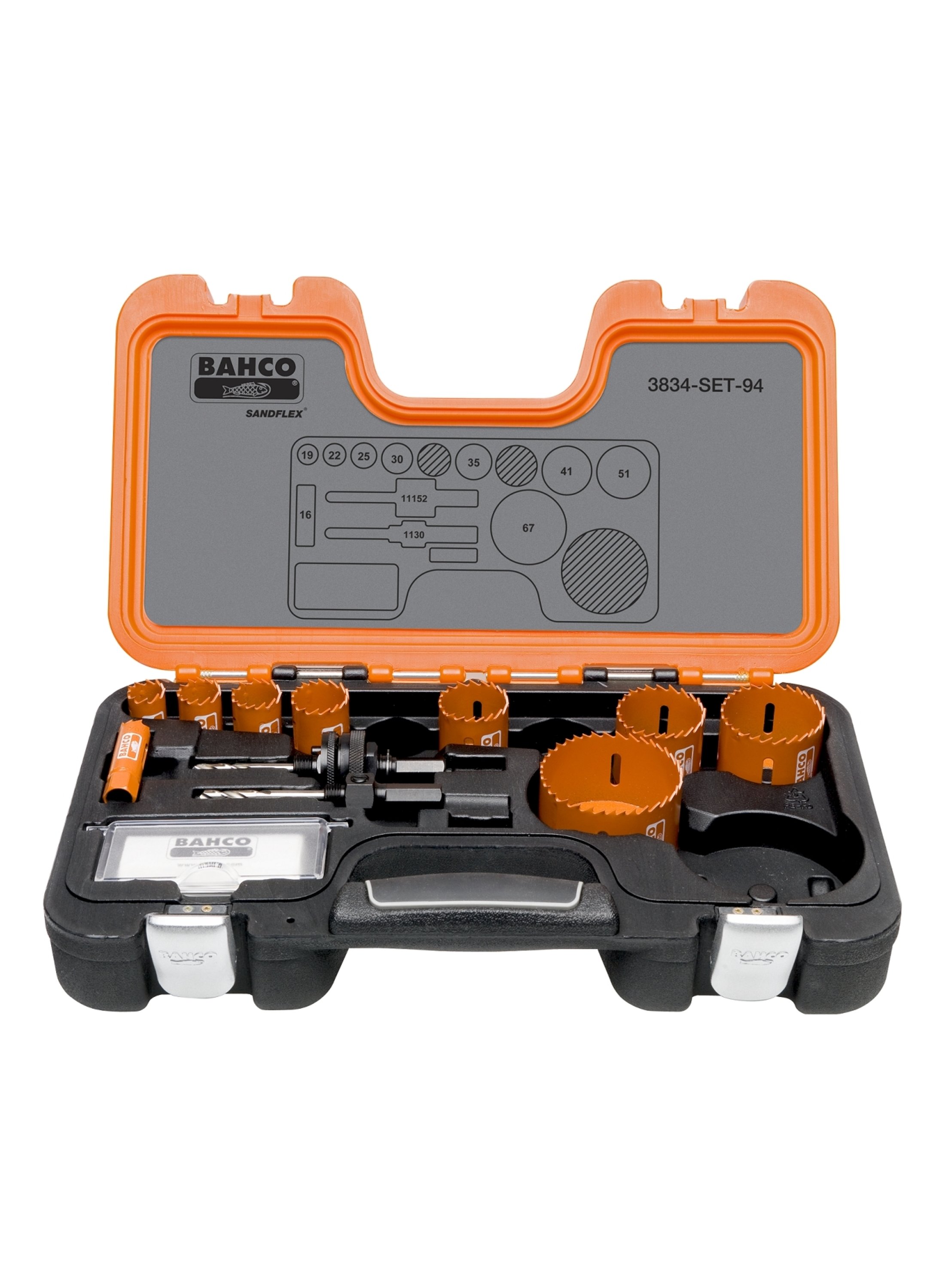 Bahco 3834-SET-94 Hålsågsset 16/19/22/25/30/35/41/51/67 mm
