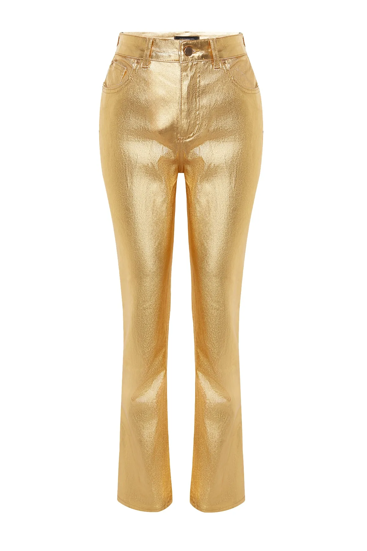 Trendyol Collection  Gerade Jeans mit hoher Taille und glänzendem Metallic-Print in Gold TWOSS23JE00243