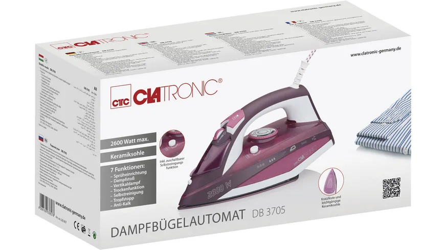 CLATRONIC DB 3705 Dampfbügeleisen Keramiksohle 2600W weiß-rot
