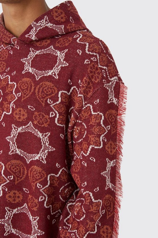 Oversize Jacquard Hoodie mit Fransen
