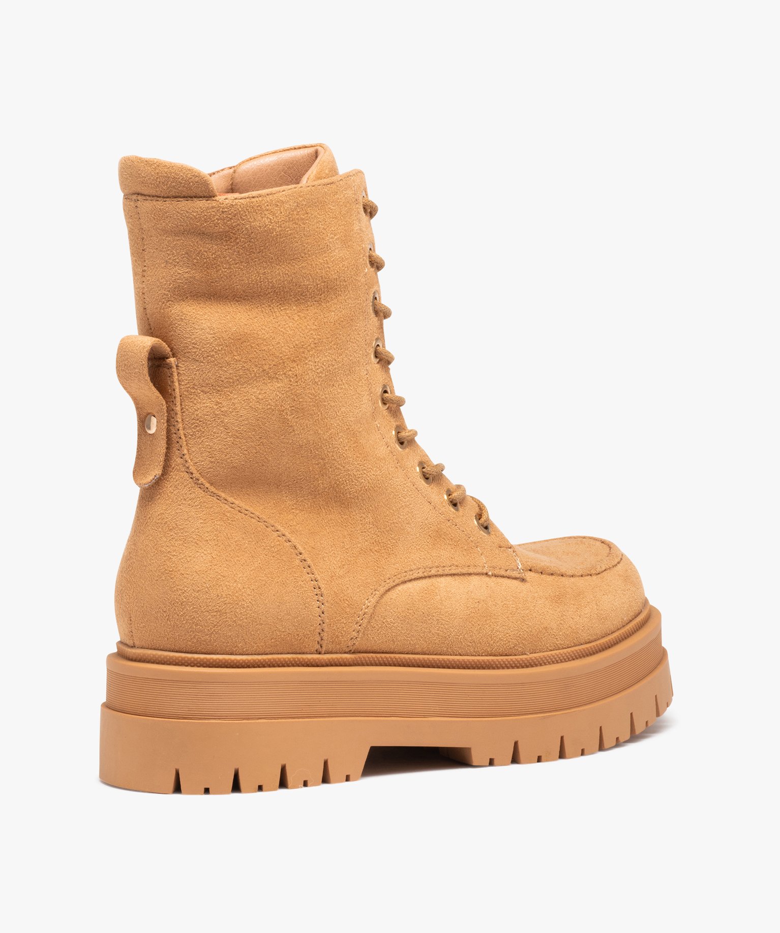 Boots femme unies à semelle épaisse crantée et à zip camel | GEMO