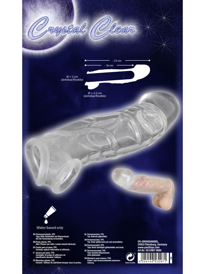 Crystal Clear Penissleeve Penis Sleeve with extension and ball ring in transparent günstig kaufen 23 cm