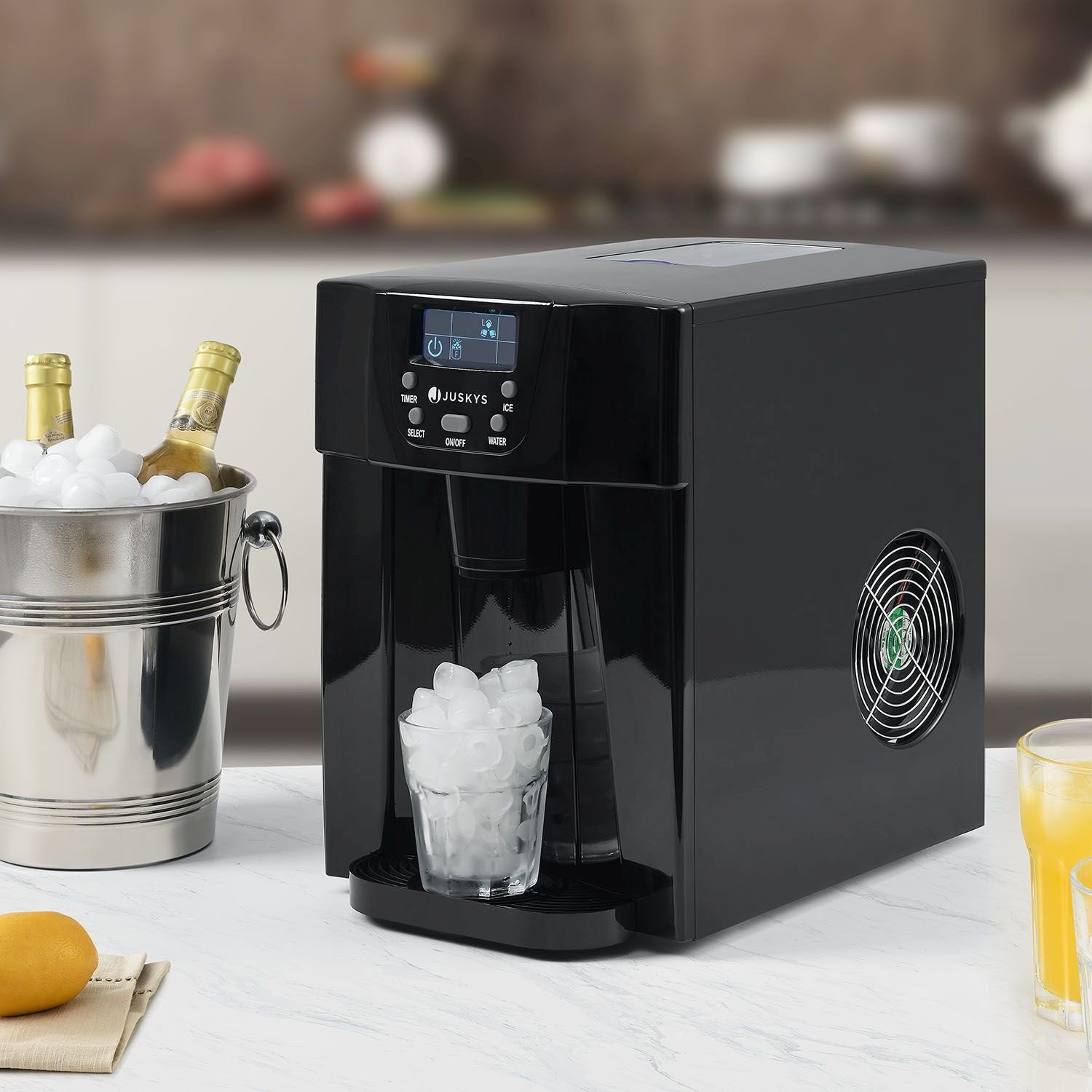 Juskys Eiswürfelmaschine PIM200L, Eiswürfel in 6 - 10 min, 12 kg in 24 h, Timer und Kaltwasserausgabe
