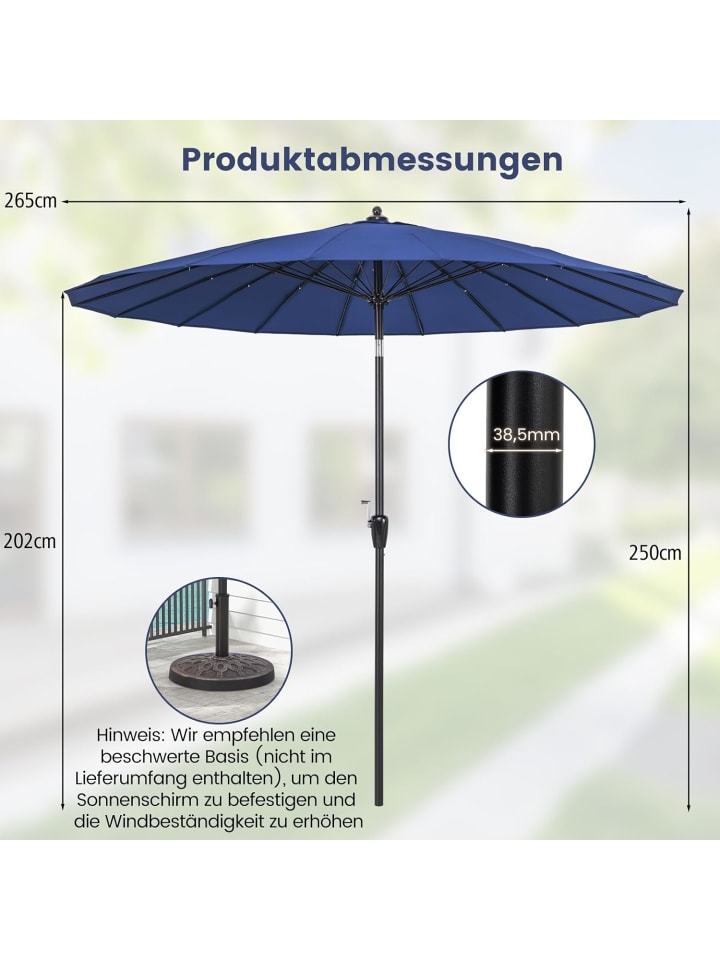 COSTWAY Sonnenschirm mit Kurbel 265cm in Blau günstig kaufen onesize