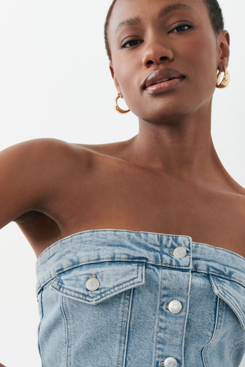 Denim button corset dress
