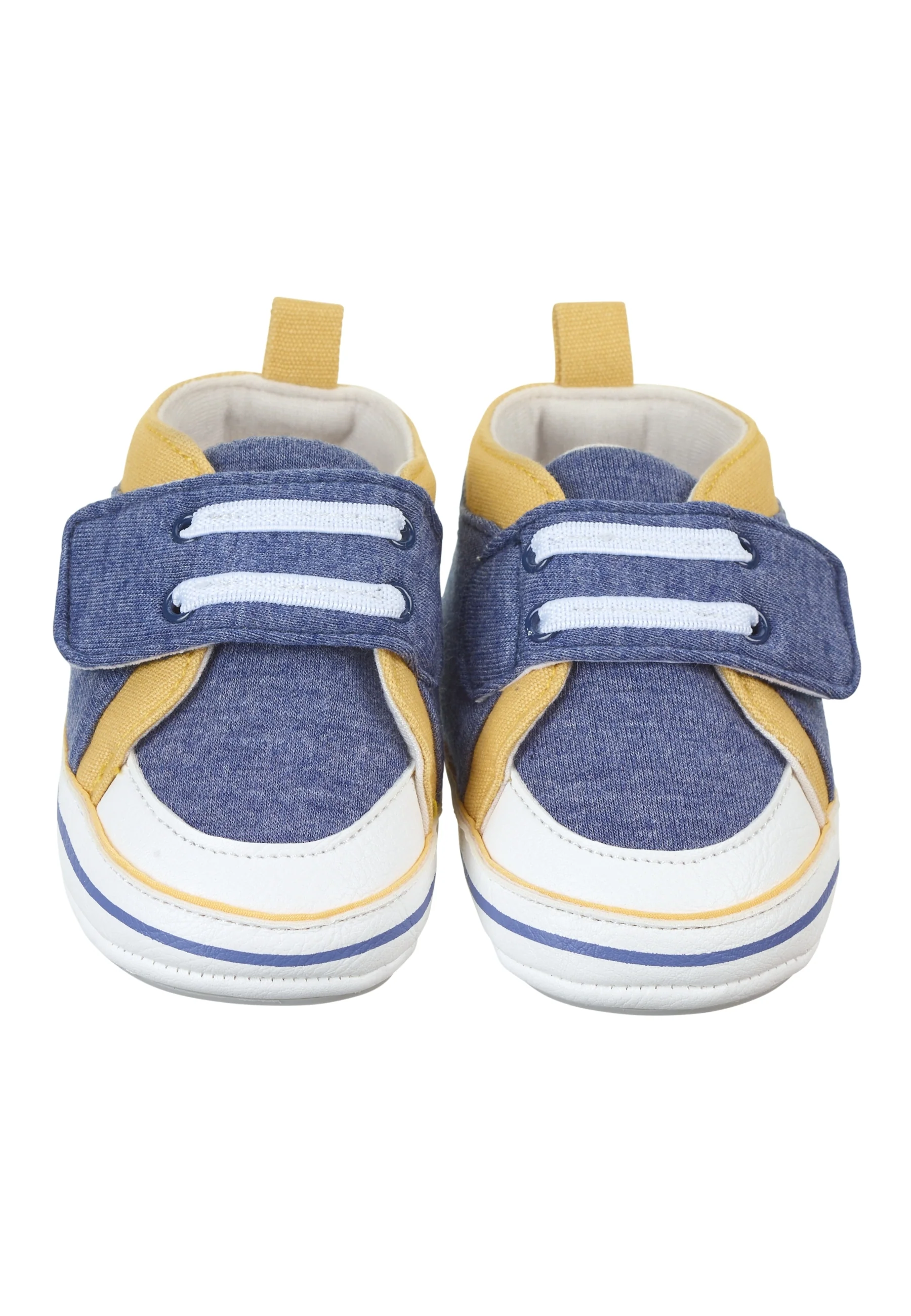 Babyschuh aus Baumwollstoff in Silber mit Paspel