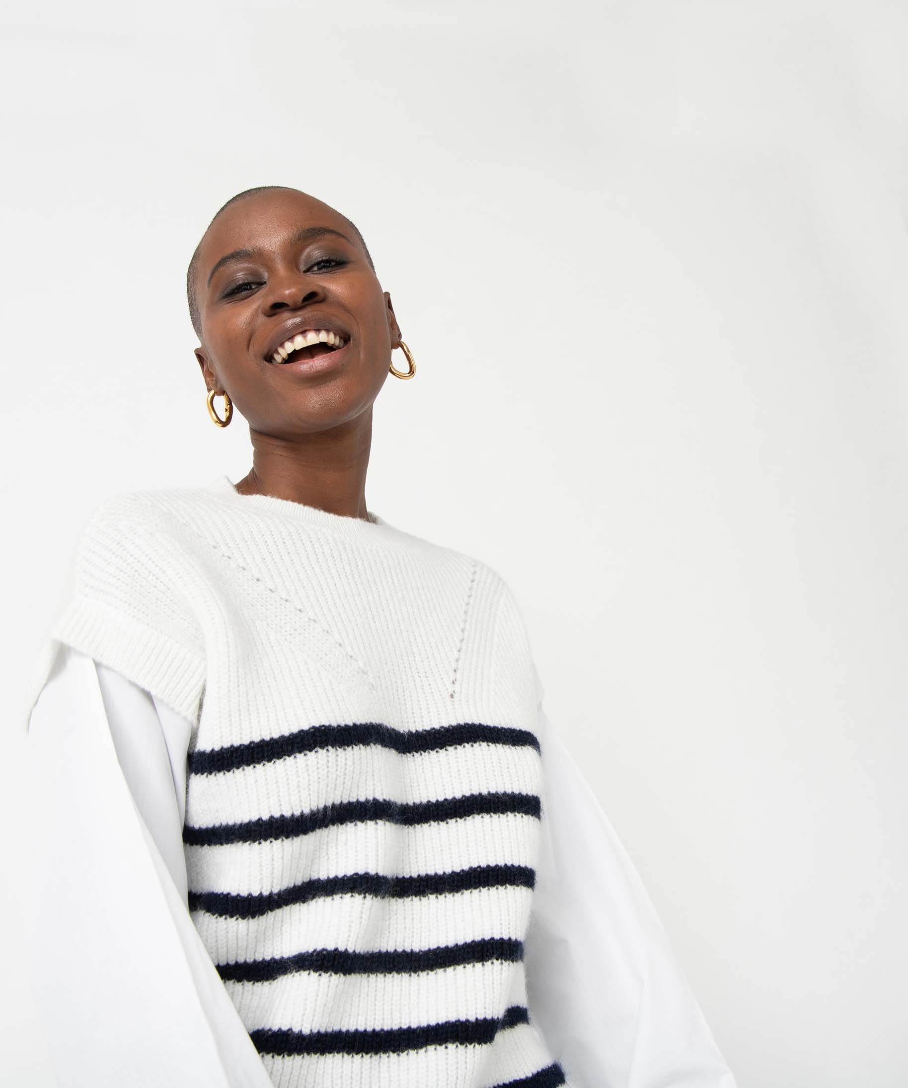 Pull femme rayé avec manches de chemise intégrées raye | GEMO
