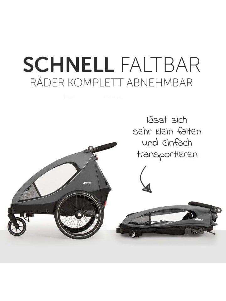 Hauck 2in1 Fahrradanhänger Dryk Duo für 2 Kinder (bis 44 in grau,schwarz günstig kaufen onesize