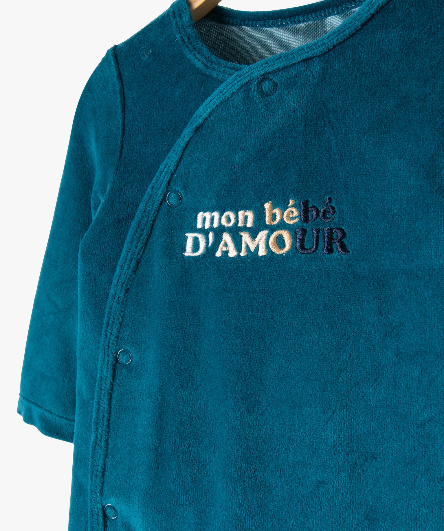 Pyjama bébé en velours avec ouverture devant et message br... bleu | GEMO