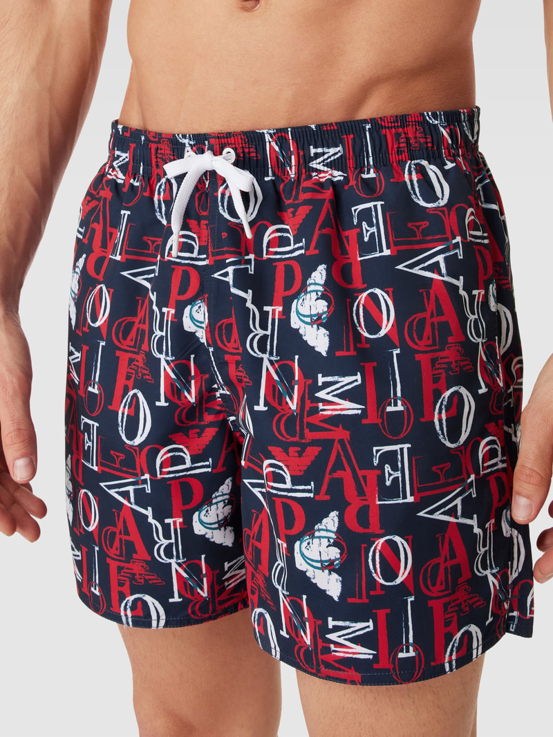 Badehose mit Label-Print in dunkelblau