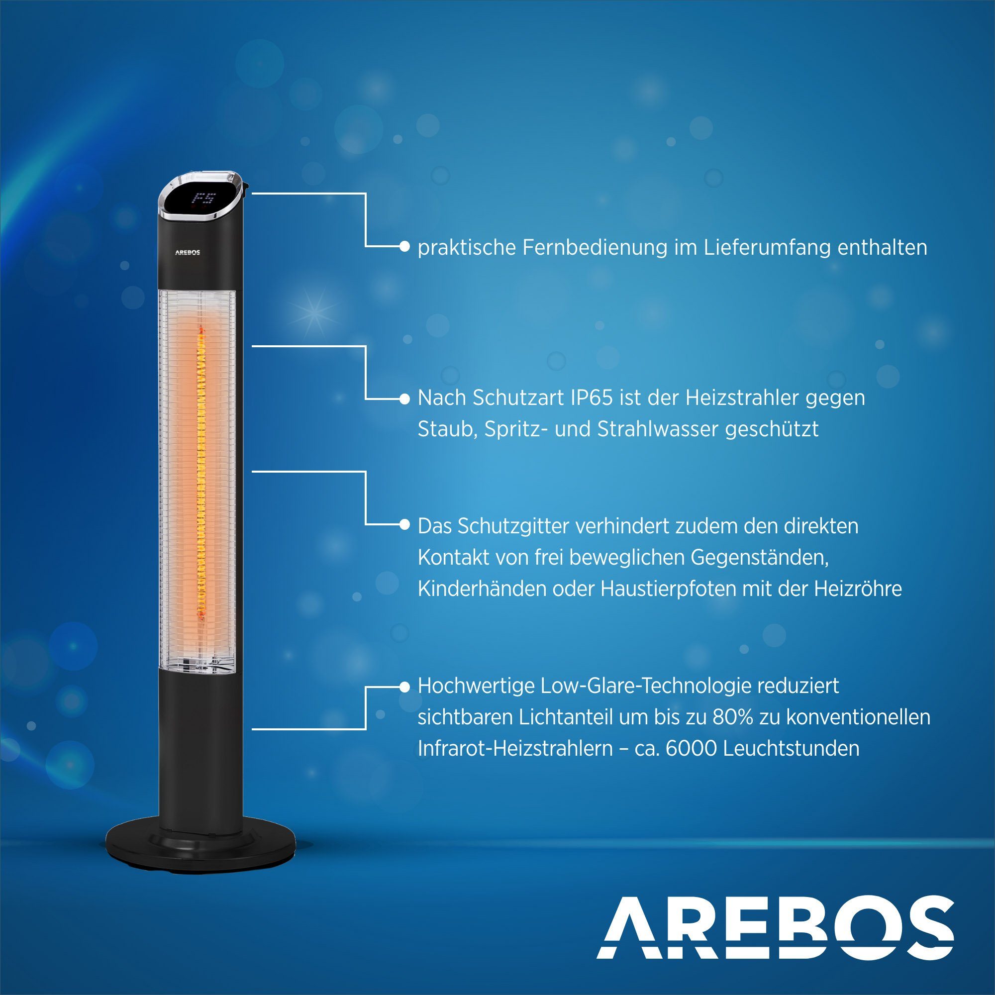 Arebos Terrassenstrahler 2000 Watt Stand Heizstrahler Schwarz / Silber, 2000 W