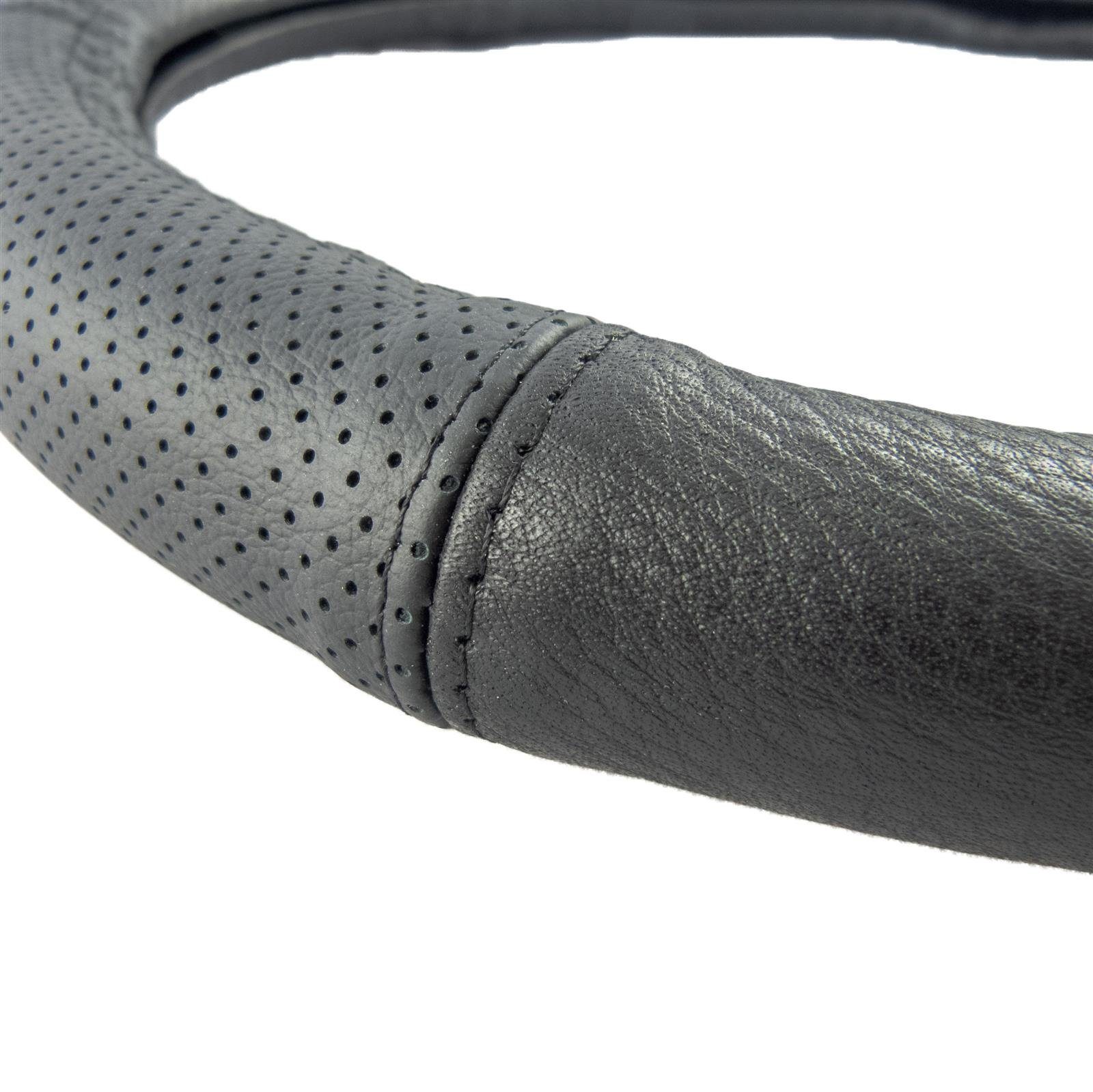 L & P Car Design Lenkradbezug Lenkradhülle Auto in schwarz mit schwarzer Naht, Ø 37 - 39 cm, perforiertes Echtleder