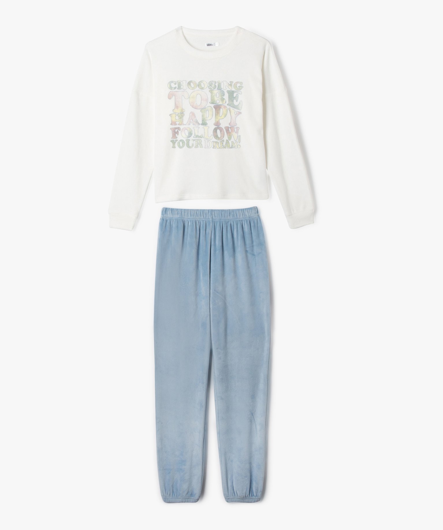 Pyjama en velours avec inscription multicolore fille ecru | GEMO