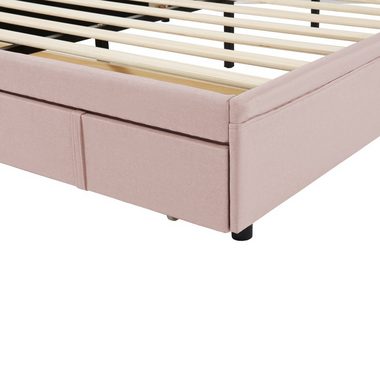 Flieks Polsterbett, Leinen Doppelbett 140x200cm mit Schublade und Lattenrost