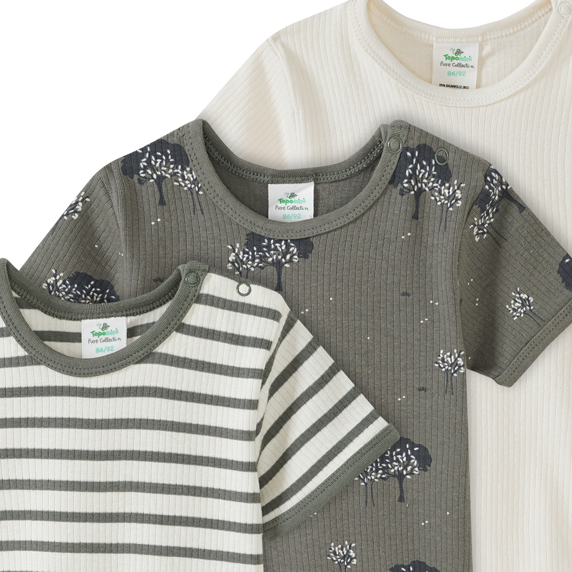 3 Baby Bodys mit Rippstruktur