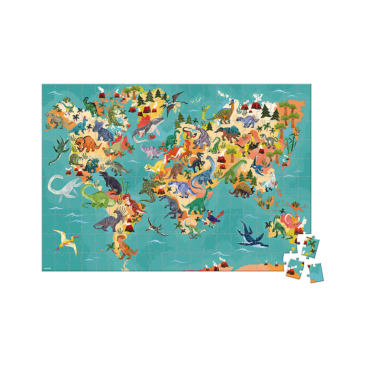 Edukativ-Puzzle Dinosaurier mit Figuren, 200 Teile