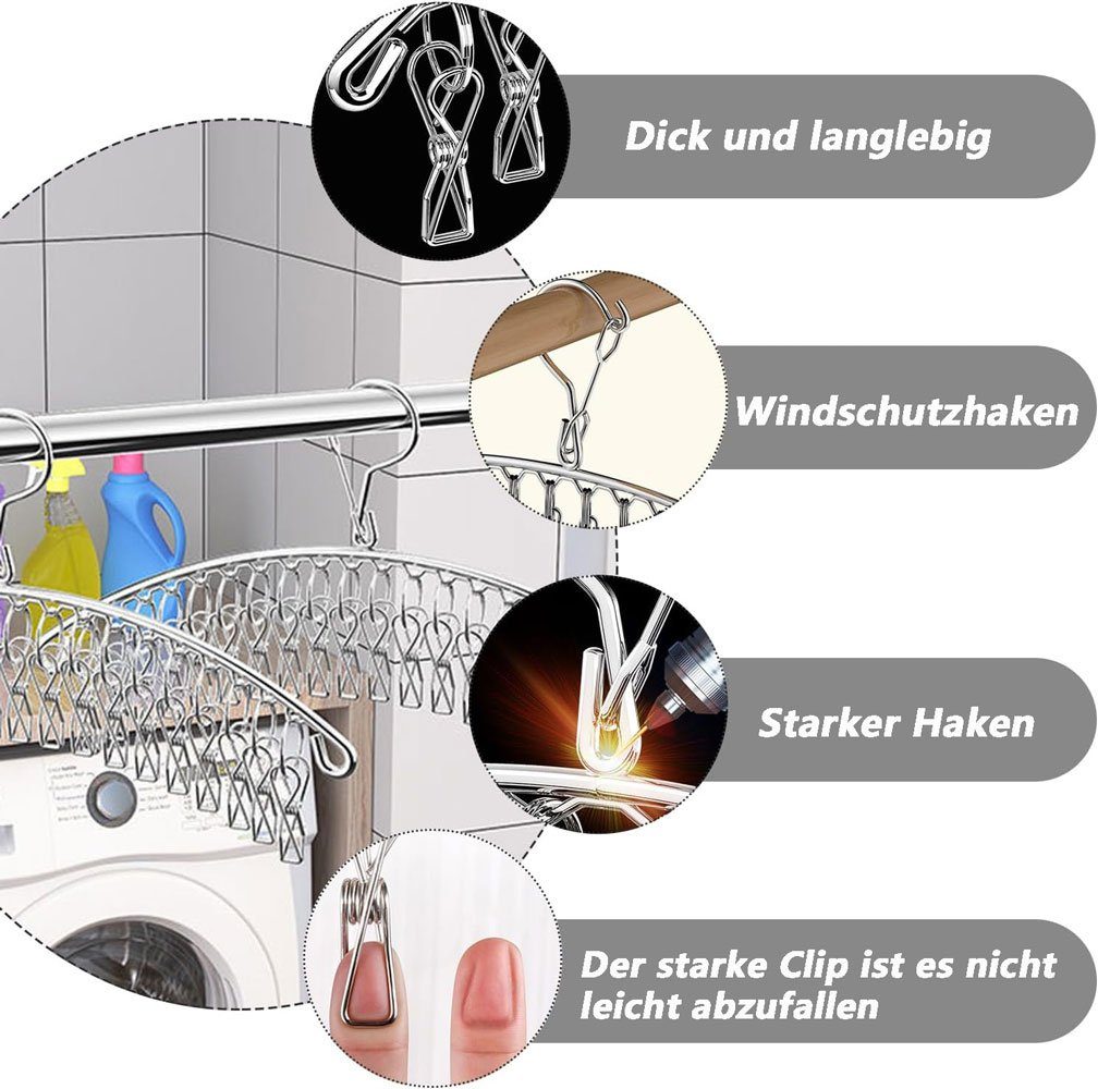 Sarfly Wäscheständer Edelstahl Sockentrockner Sockenhalter Wäscheständer 2 Stück, mit 40 Clips für Socken Unterwäsche Handtücher