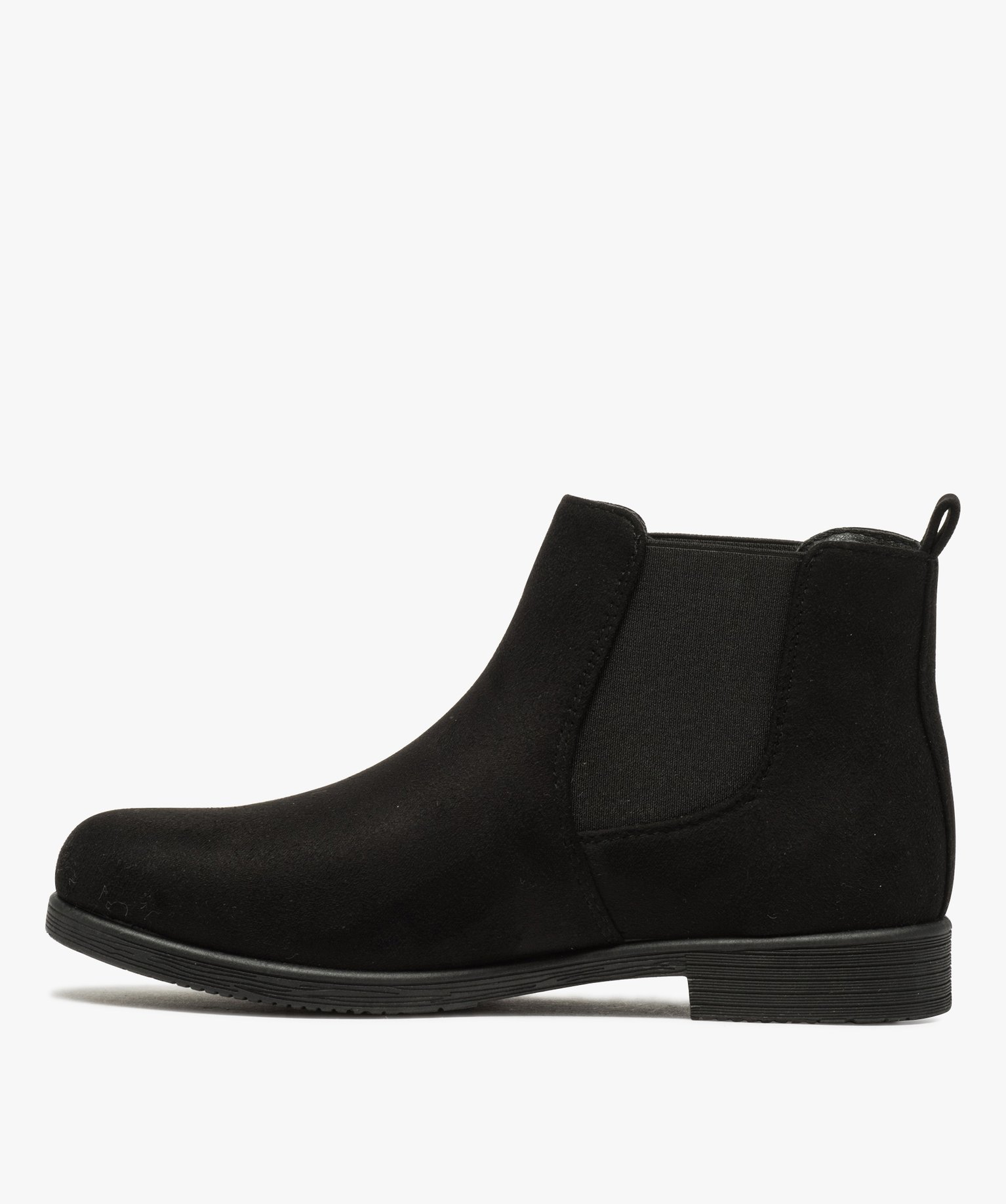 Boots femme style Chelsea à talon plat dessus suédine unie noir | GEMO
