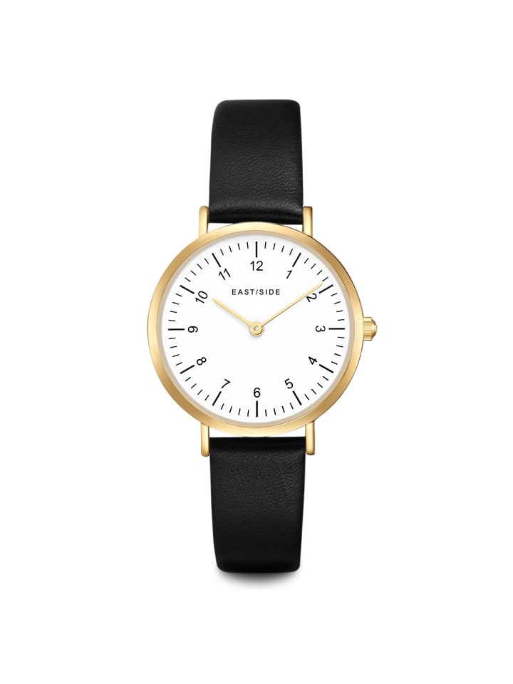 Eastside NY Damen Quarzuhr gelbgold Echtleder schwarz in schwarz günstig kaufen 20 cm