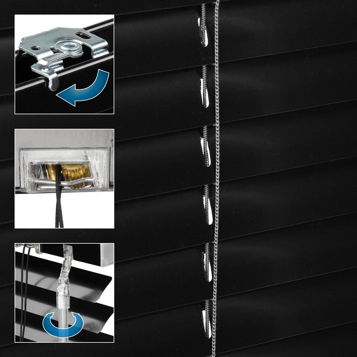 Jalousie schwarz, 40x130cm, Aluminium inkl. Montagematerial, ECD Germany, Universalhalter, Schwarz 40x130cm Aluminiumlamellen inkl. alle Montageteile