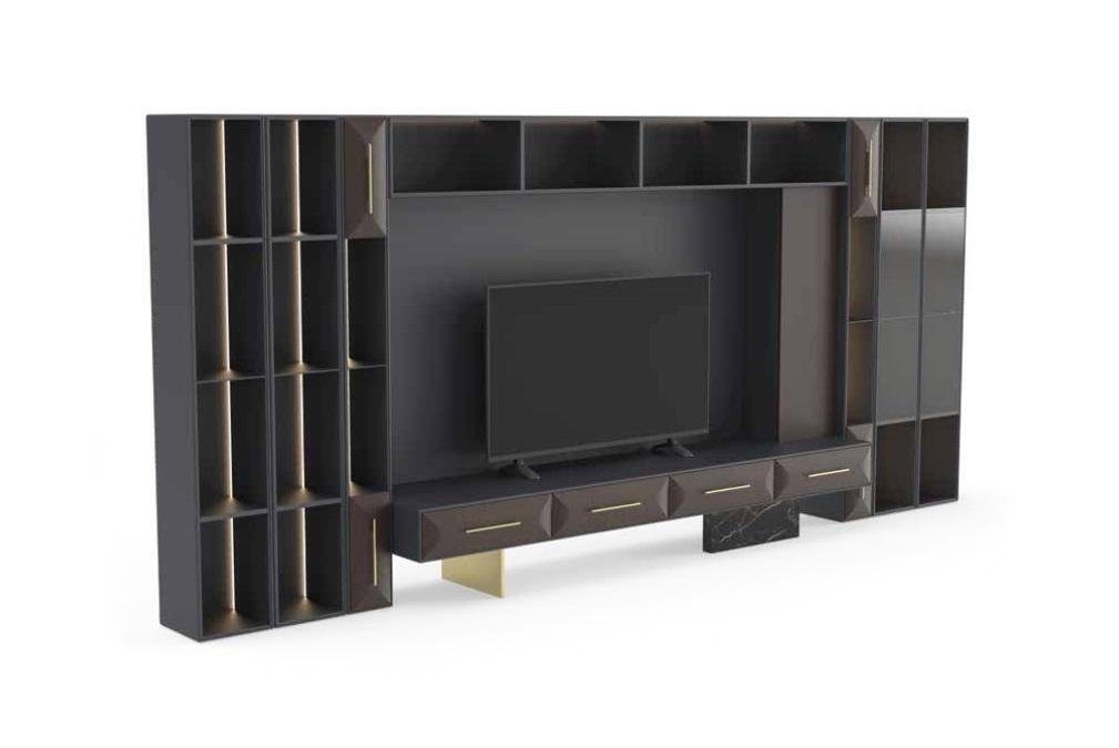 JVmoebel Wohnwand Luxuriös Wohnwand Wohnzimmer Möbel Holz TV Ständer Moderne Design Neu, (1-St., 1x Wohnwand), Made in Europa