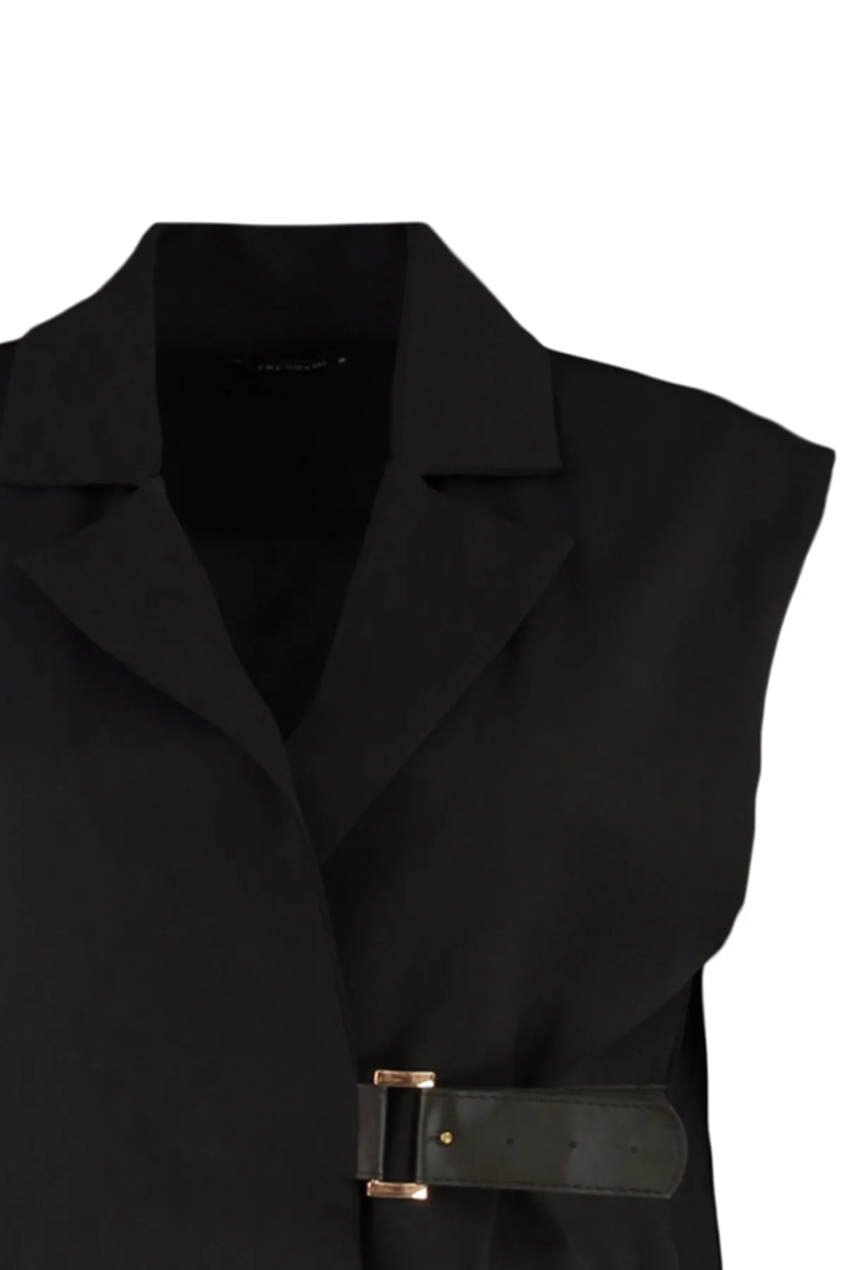 Trendyol Modest  Schwarze gewebte Weste mit halbem Gürtelverschluss und Taillenbund TCTAW23YL00006