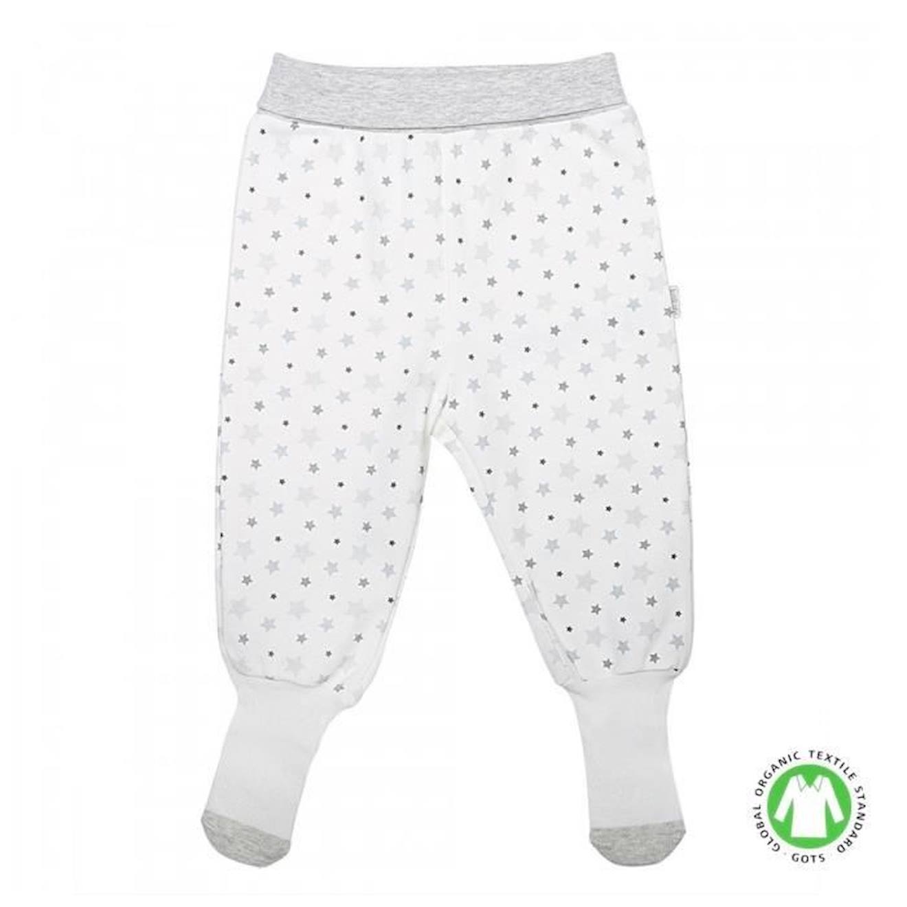 Pantalon bébé à pieds en coton bio, ÉTOILES gris