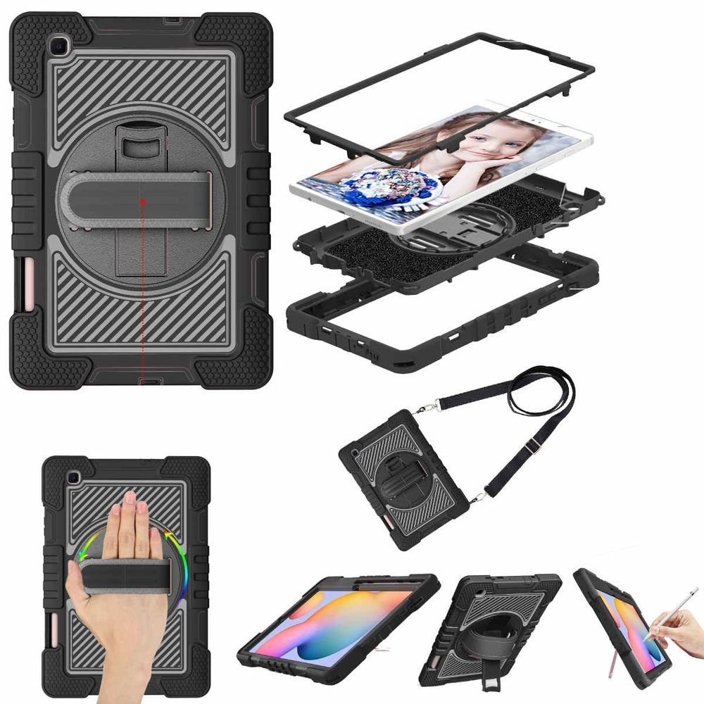 Wigento Tablet-Hülle Für Samsung Galaxy Tab A7 Lite 2021 8.7 aufstellbare Outdoor Hybrid 360 Grad mit Halte-Schlaufe Tablet Tasche Etuis Cover Case Schutz Robust Neu