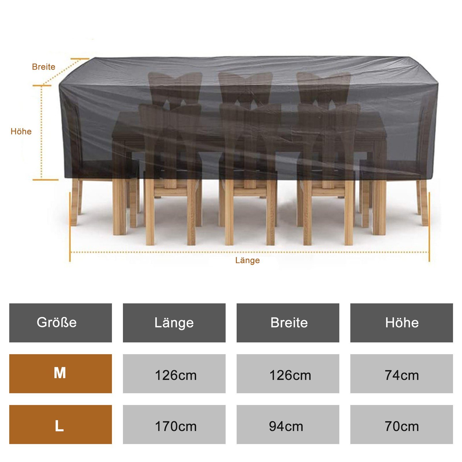 CALIYO Gartenmöbel-Schutzhülle Abdeckung für Gartenmöbel, wasserdichte Schutzhülle (1-St), Gartenmöbel-Schutzhülle Anti-UV Abdeckplane, Regenschutz und Staubfest