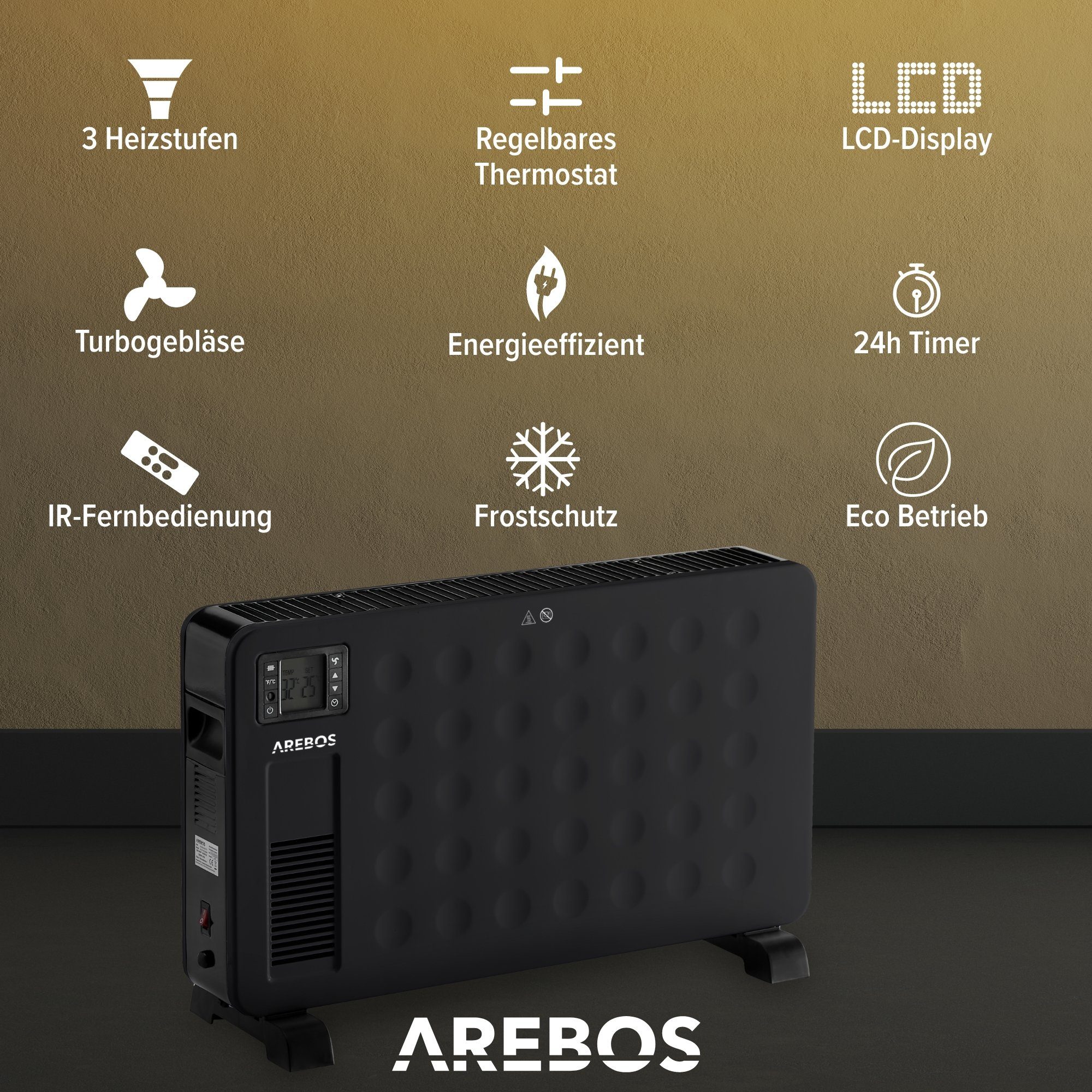 Arebos Konvektor mit 3 Heizstufen, 2300 W, in 2 Farben