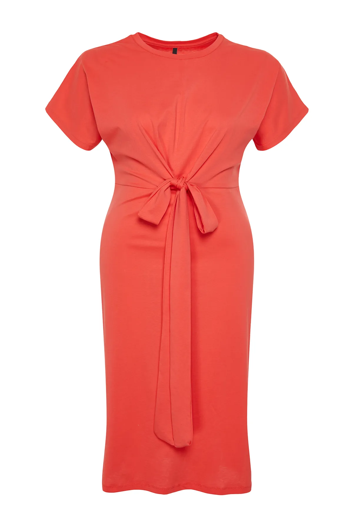 Trendyol Curve  Rotes gerade geschnittenes Strickkleid mit Schlitz und Krawattendetail TBBSS22EL1640