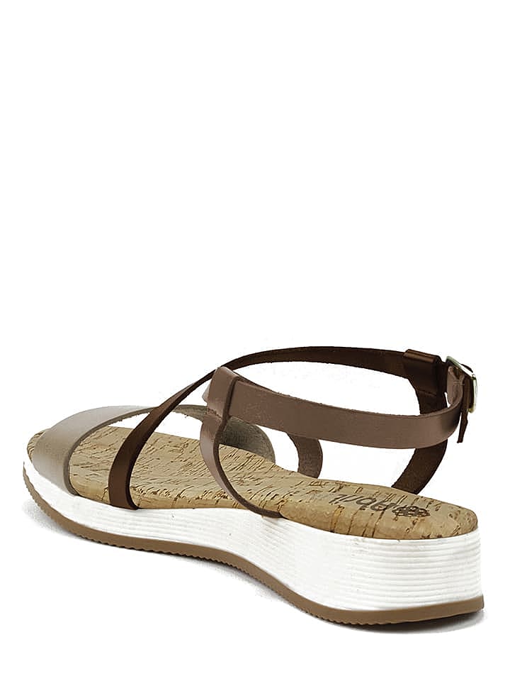 Abril Flowers Leder-Sandalen in Hellbraun günstig kaufen 38