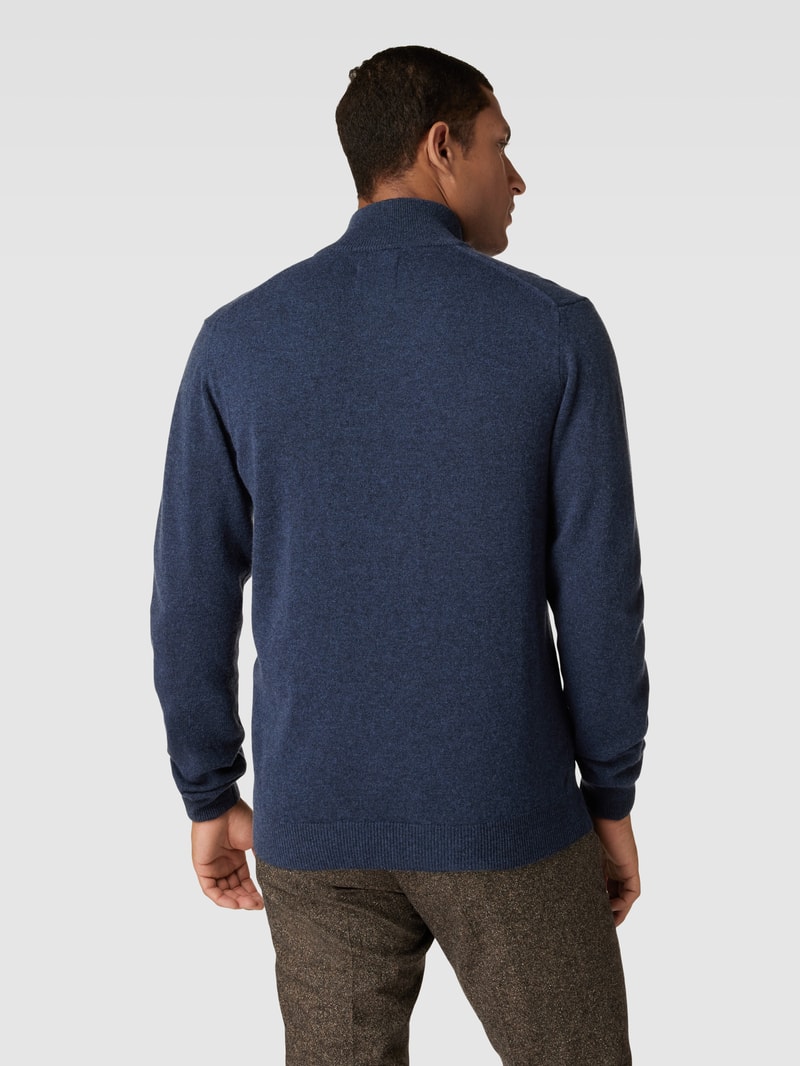 Strickpullover aus Wolle mit kurzem Reißverschluss in marineblau meliert