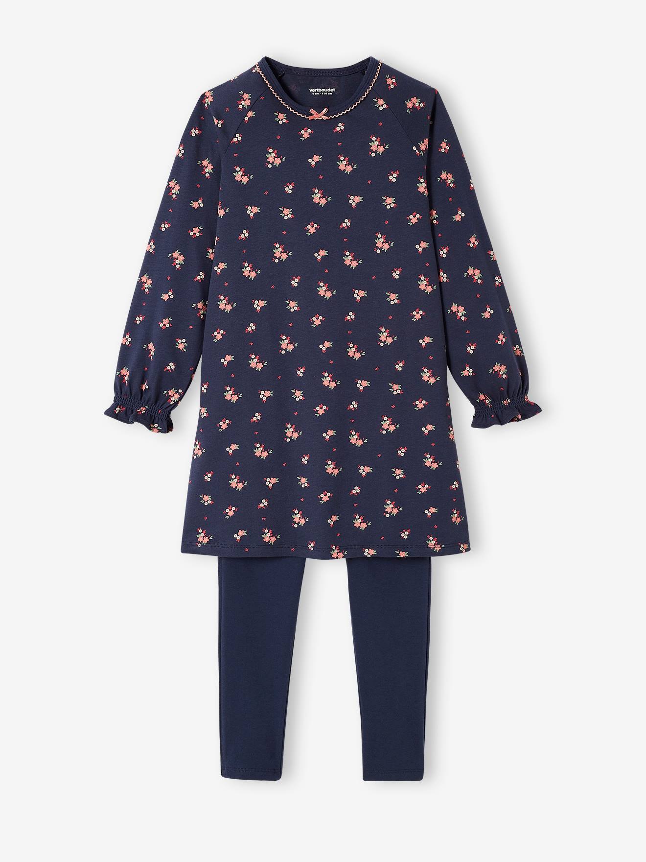 Vertbaudet 2er-Pack Mädchen Nachthemden mit Leggings, Blumen Oeko-Tex - pack rosa/blau