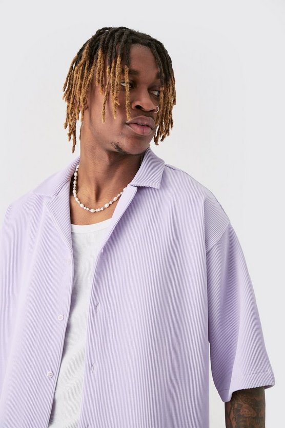 Tall kurzärmliges Oversize Hemd & Shorts in Lila