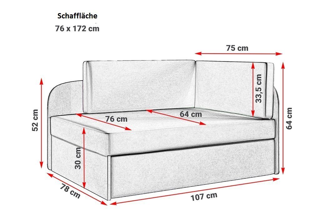 Fun Möbel Kindersofa Sofa Kindersofa Schlafsofa inkl. Bettkasten MAILO Seite Li o. Re, mit Schlaffunktion