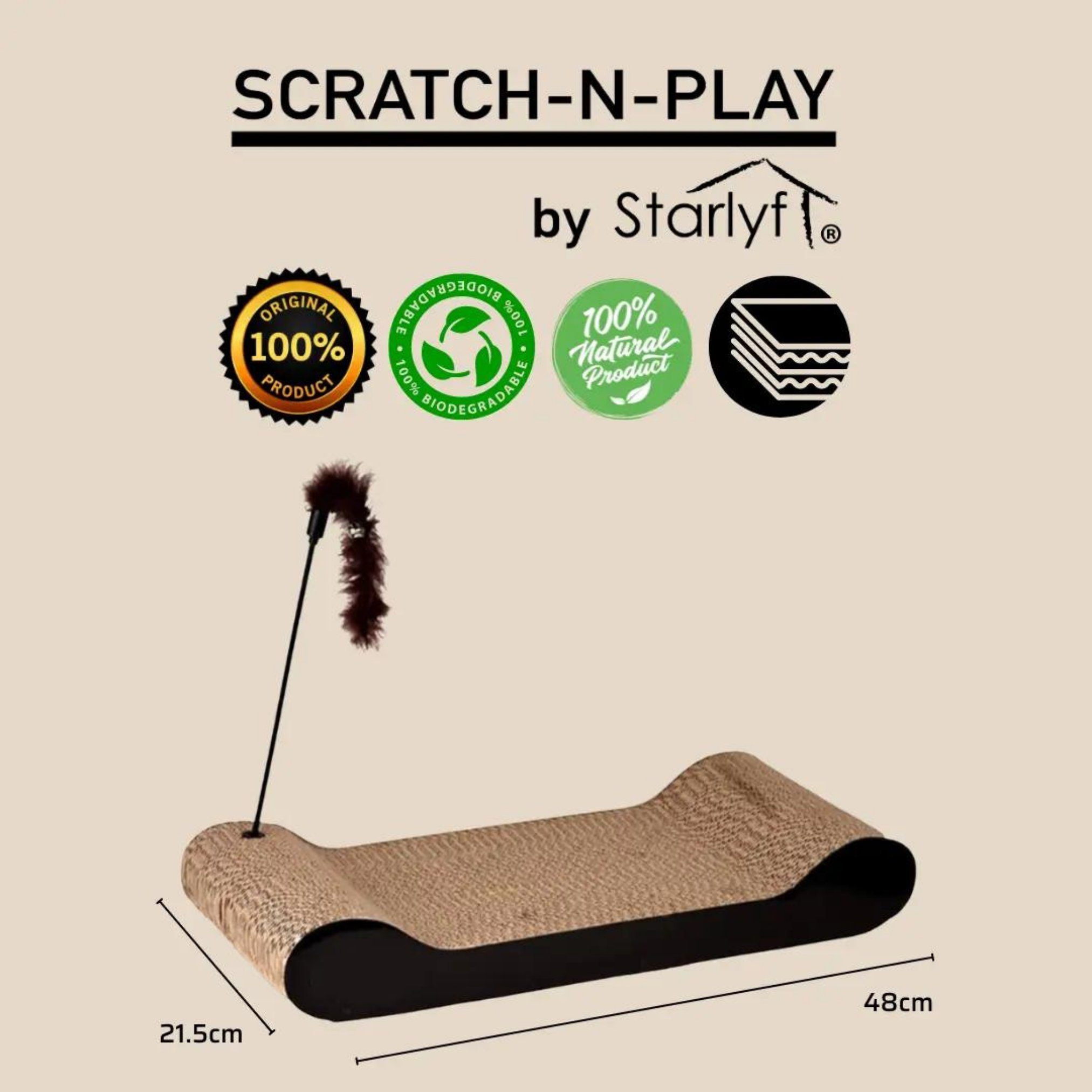 Starlyf Kratzpappe Cat Scratch N Play, (Spar Set, 1-tlg., 1er, 2er oder 4er Pack), Kratzmatte aus Pappe, umweltfreundlich, langlebig, mit Feder