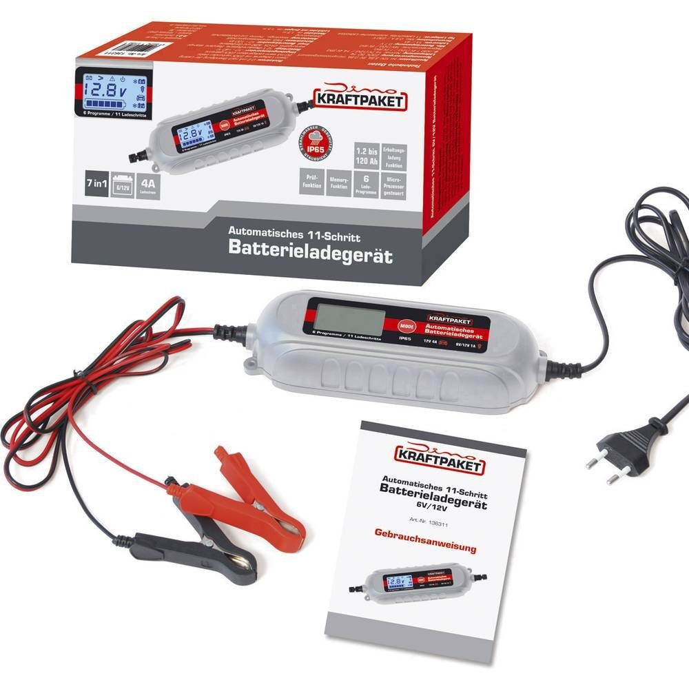 Dino KRAFTPAKET Intelligentes batterieladegerät mit Autobatterie-Ladegerät (Akkutest, Auffrischen, Regenerieren, Ladeüberwachung)