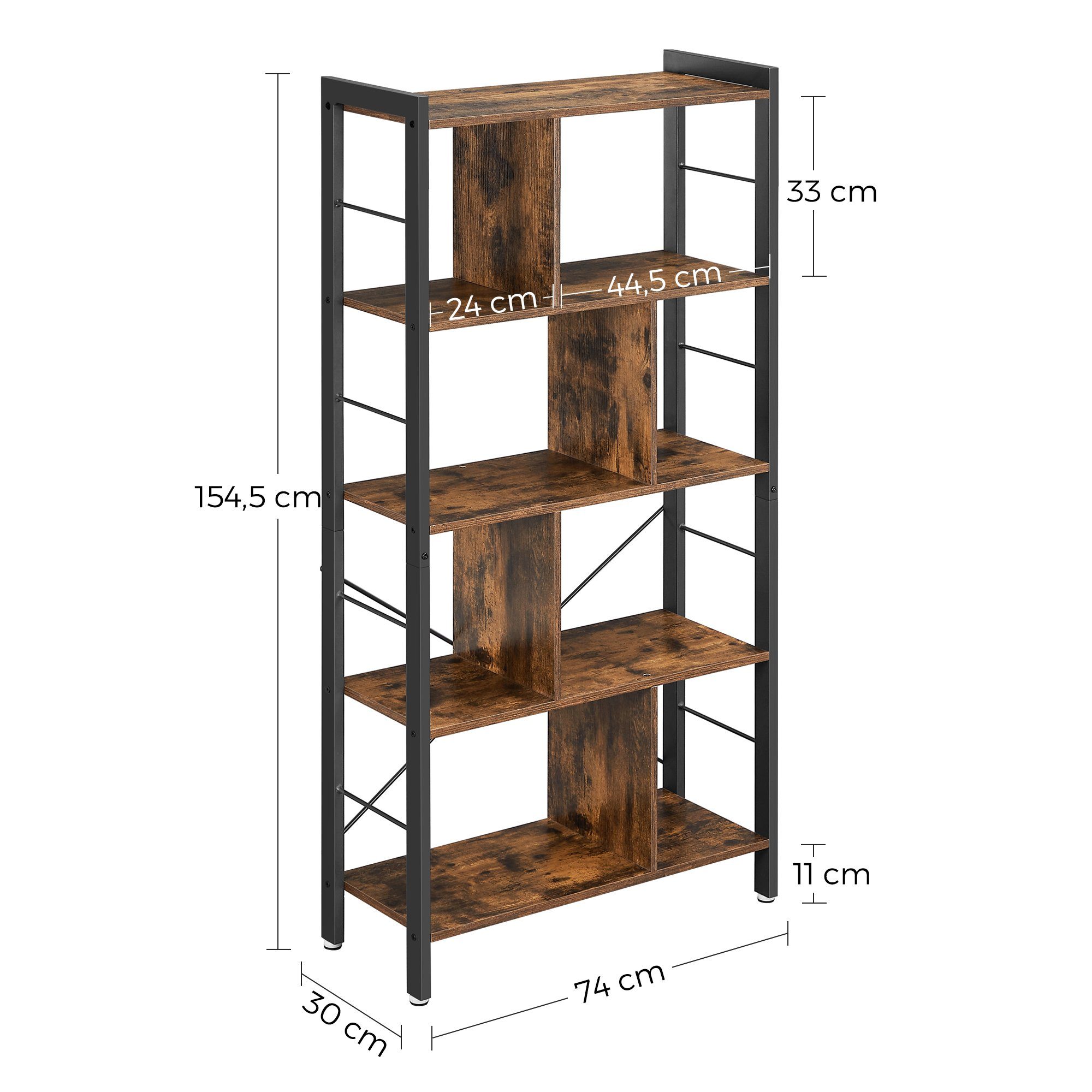 VASAGLE Bücherregal Standregal, Metallgestell, Arbeitszimmer