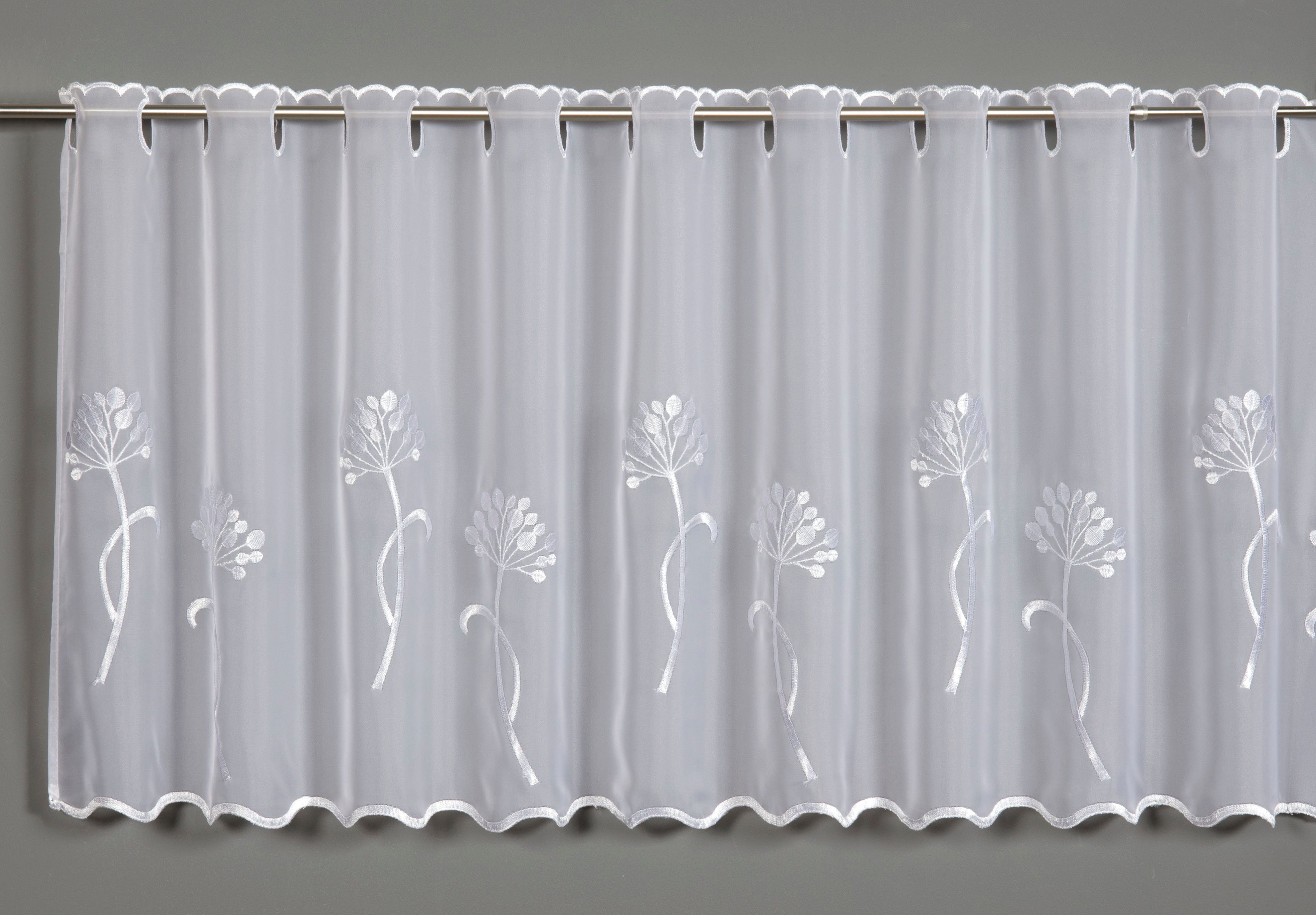 Scheibengardine Voile Stickerei Pusteblume, GARDINIA, Stangendurchzug (1 St), transparent, Stoff Voile mit Stickerei Pustelblume Motiv