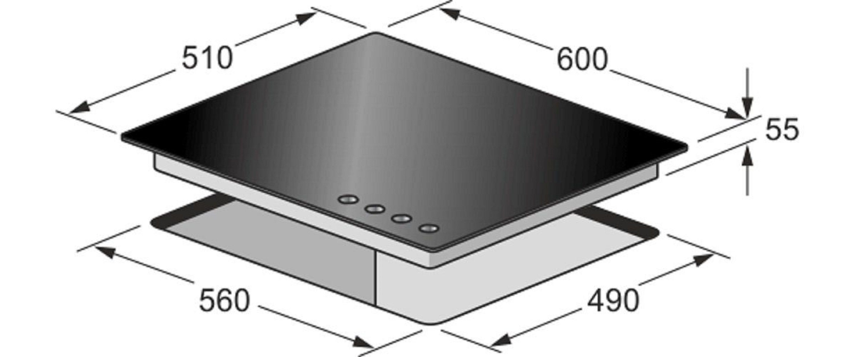 Kaiser Küchengeräte Gas-Kochfeld, Gaskochfeld KCG 6394 60cm, Schwarz Glas, Einbau Herd, 3,8kW WOK