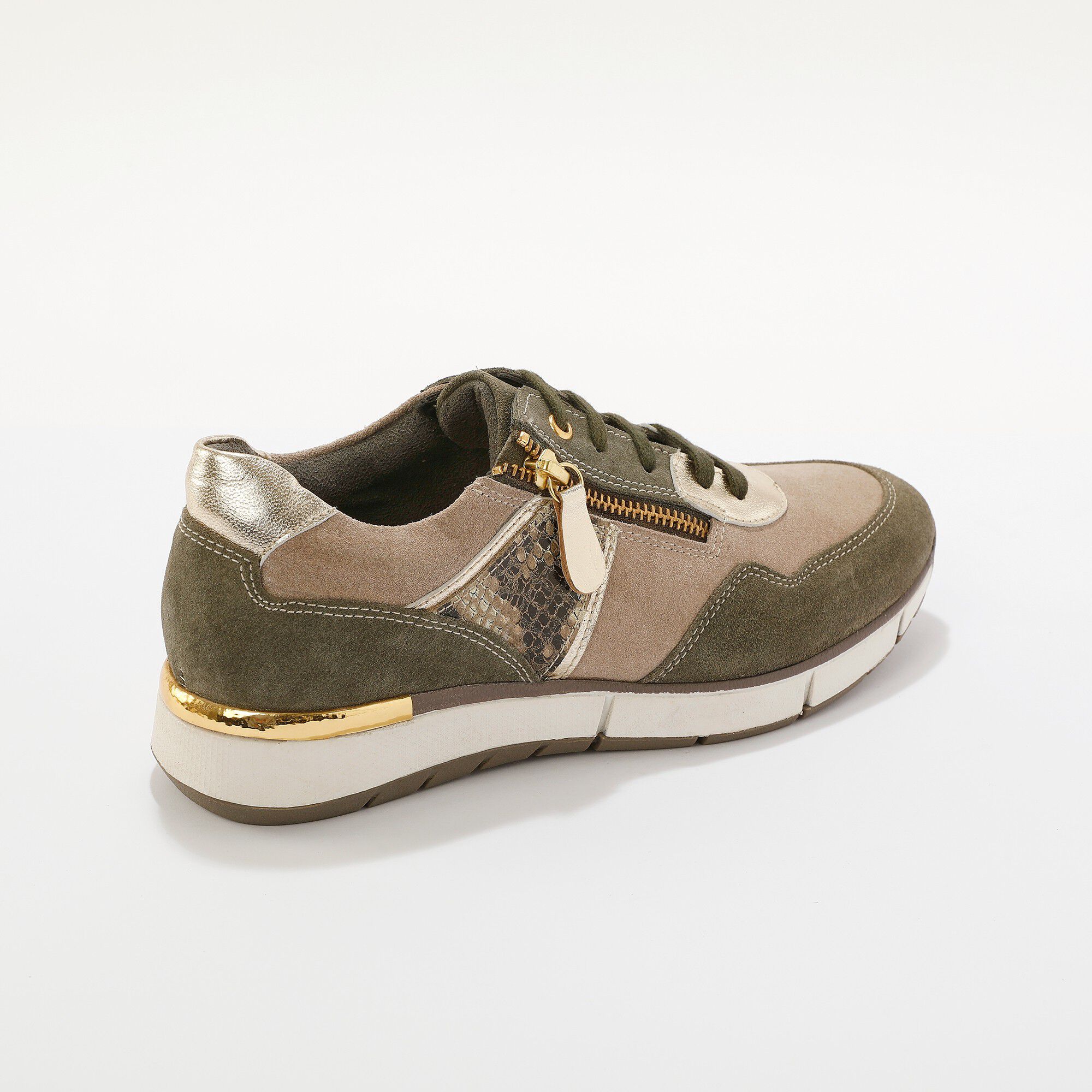 Baskets zippées en cuir empiècement python doré