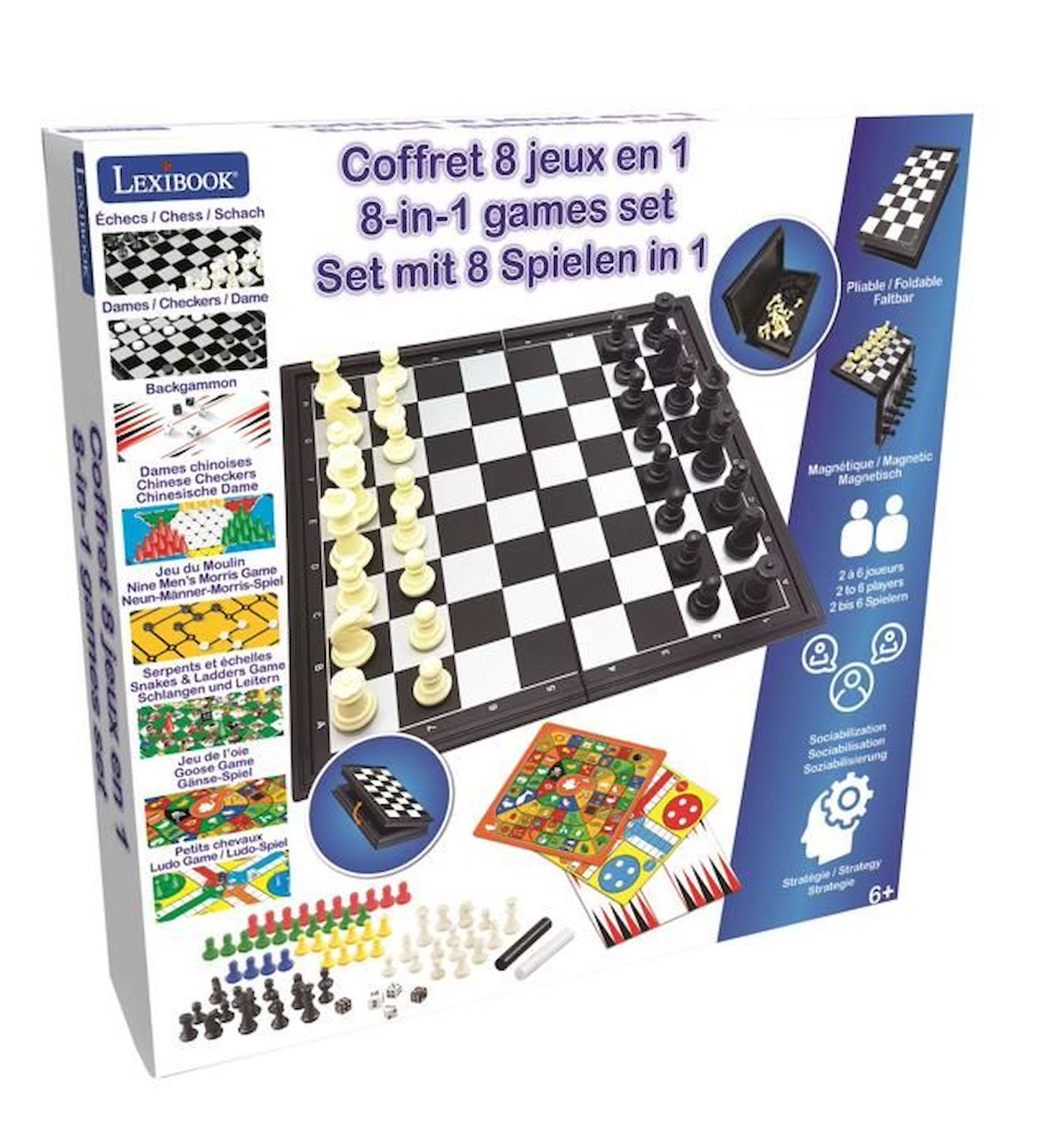 Jeux de société magnétiques – coffret 8 jeux en 1, De 2 à 6 joueurs blanc